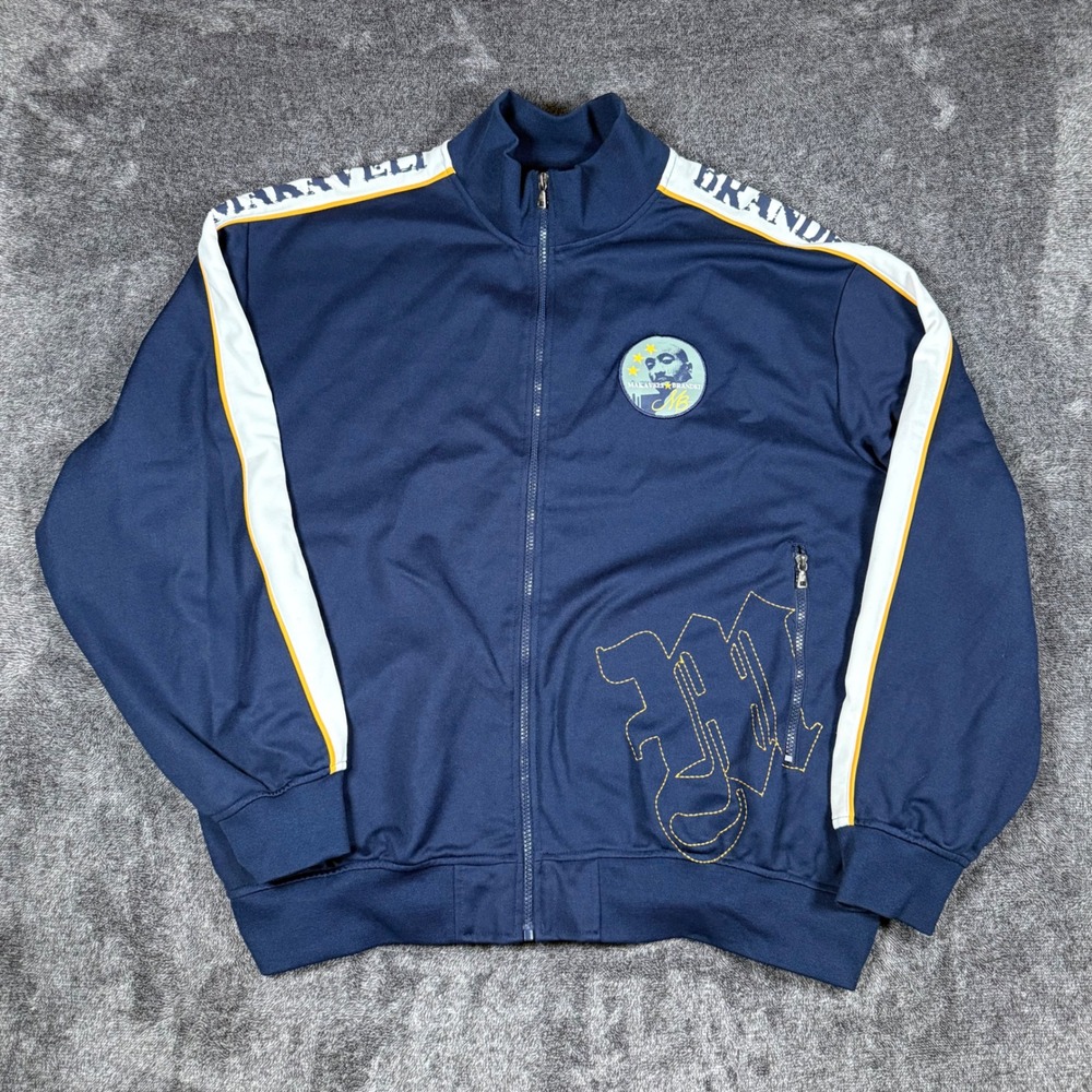 Y2K Makaveli Branded Track Jacket XXL Tupac Full Zip Streetwear Navy